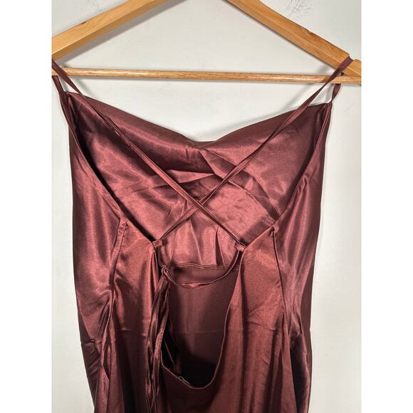 Flounce London Satin Cowl Neck Mini Slip Dress In Chocolate Brown Womens Size 6 - Picture 7 of 11